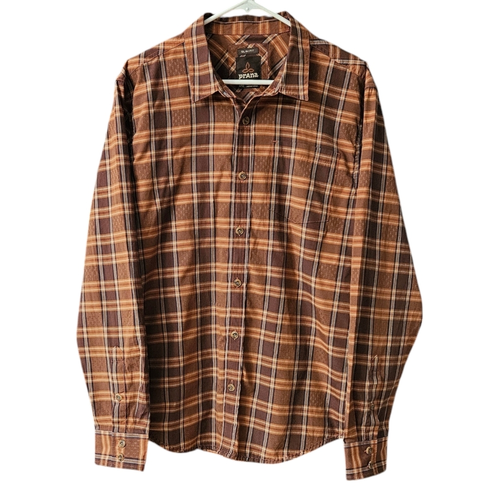 PrAna Men's Long Sleeve Button Up Shirt Size L Slim Fit Plaid